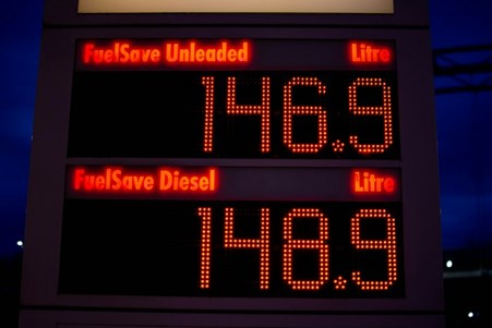 Fuel prices display on an electronic board